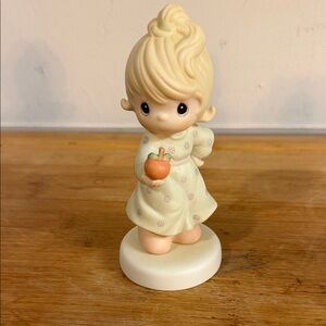Vintage 1989 Precious Moments Ceramic Figurine with Cream and Red Accents